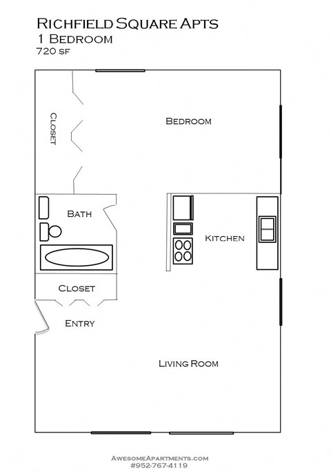 a floor plan of a small house with a kitchen and a living room